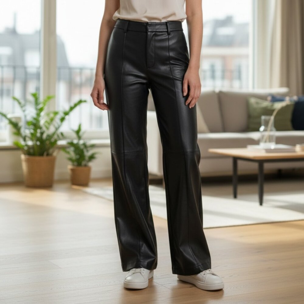 NWT Black Vegan Leather Wide Leg Trousers